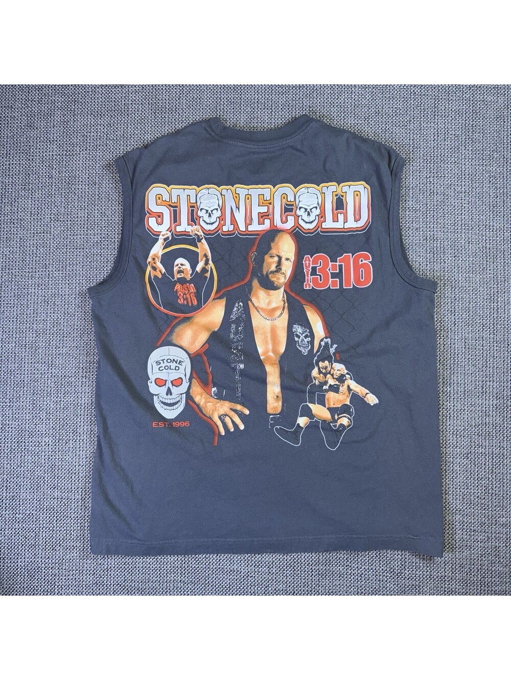 WWE Stone Cold Steve Austin 3:16 Graphic Sleeveless T Shirt Gray Large
